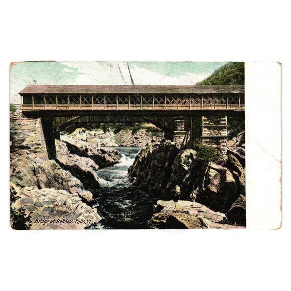 Bridge Bellows Falls Vermont Early 1900s Postcard Sepia Color Germany Made - Picture 1 of 2